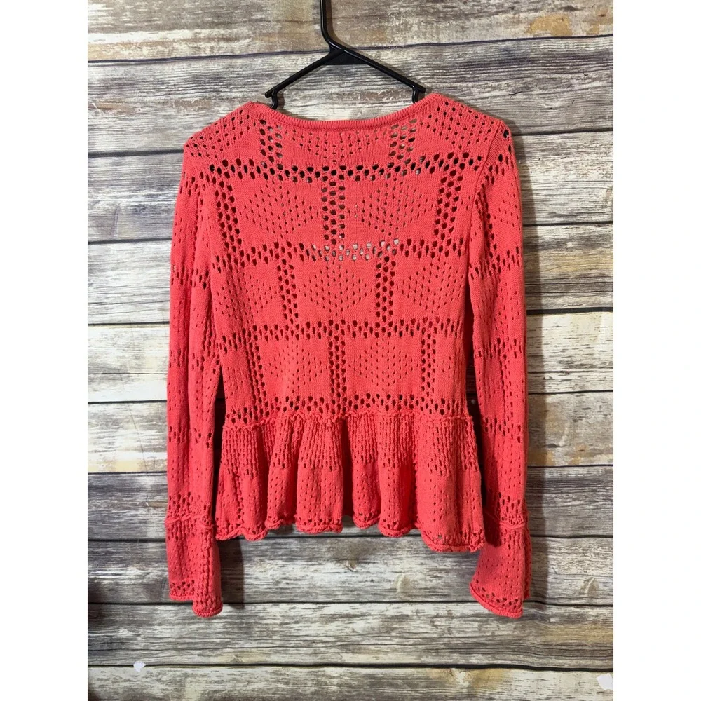 Pilcro Anthropologie Coral Pink Pointelle Knit Peplum Sweater‎ XXS Baby Doll